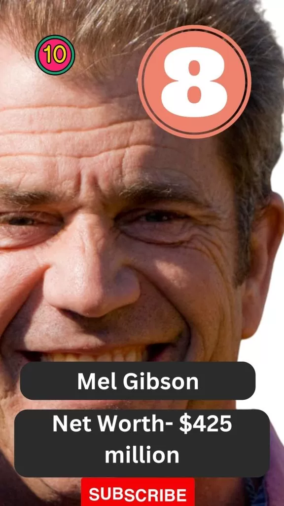 Mel Gibson on position is 8 on the richest actors list.